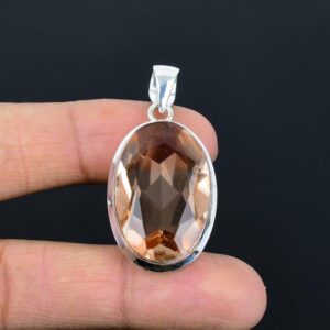 Faceted Morganite Pendant: Handmade 925 Sterling Silver Boho Jewelry Faceted Morganite Pendant: Handmade 925 Sterling Silver Boho Jewelry