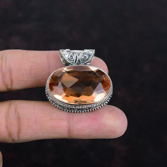 Faceted Morganite Pendant: Handmade 925 Sterling Silver Boho Jewelry