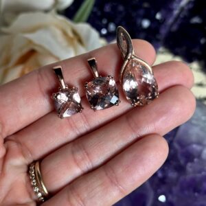 Faceted Morganite Pendant Necklace: Rose Gold Plated Sterling Silver Faceted Morganite Pendant Necklace: Rose Gold Plated Sterling Silver