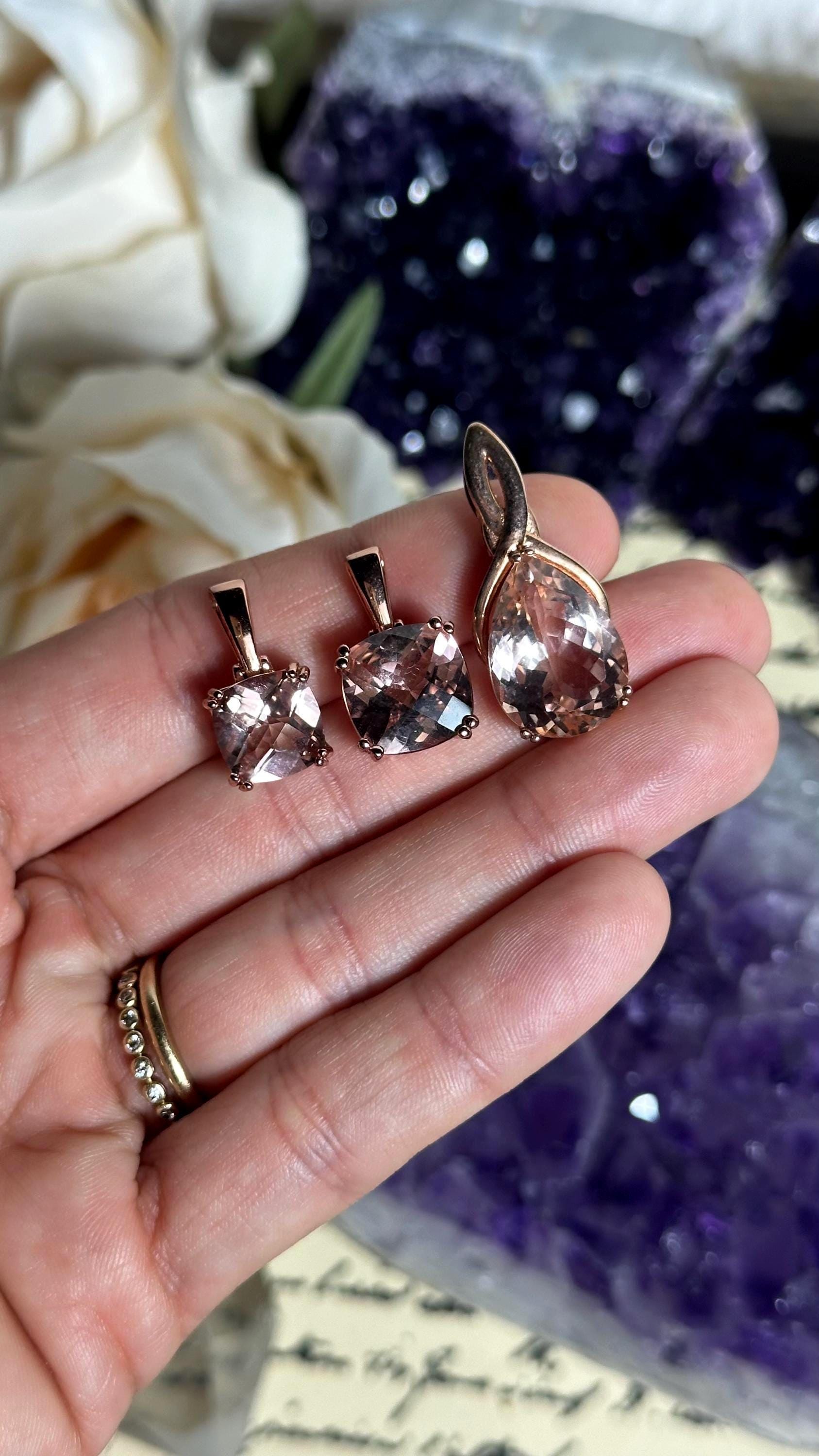 Faceted Morganite Pendant Necklace: Rose Gold Plated Sterling Silver Faceted Morganite Pendant Necklace: Rose Gold Plated Sterling Silver