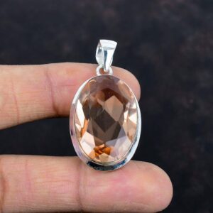 Faceted Oval Morganite Pendant, 925 Sterling Silver, Handmade Faceted Oval Morganite Pendant, 925 Sterling Silver, Handmade