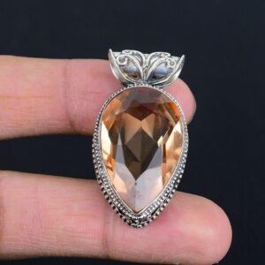 Faceted Pear Morganite Pendant: Handmade 925 Sterling Silver Jewelry Faceted Pear Morganite Pendant: Handmade 925 Sterling Silver Jewelry