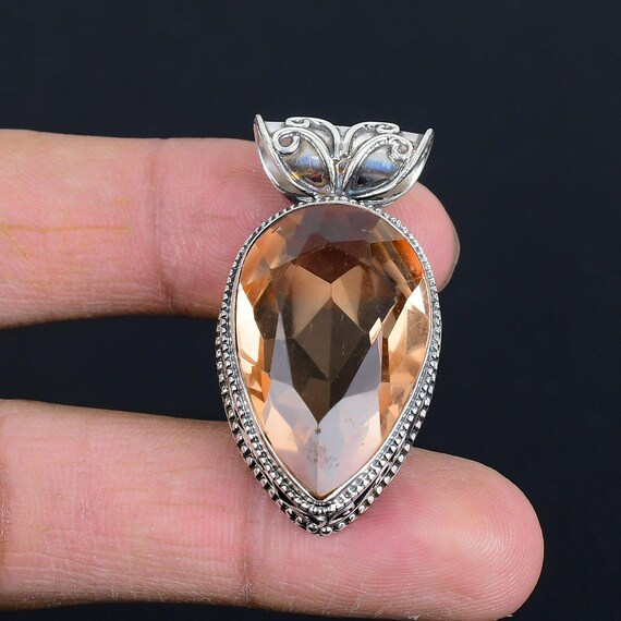 Faceted Pear Morganite Pendant: Handmade 925 Sterling Silver Jewelry