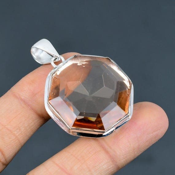 Handmade Faceted Morganite Pendant: 925 Sterling Silver Gemstone Jewelry