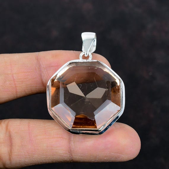 Handmade Octagon Morganite Pendant: 925 Sterling Silver Gemstone