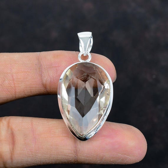 Handmade Pear Morganite Pendant: Boho Sterling Silver Gemstone Jewelry Handmade Pear Morganite Pendant: Boho Sterling Silver Gemstone Jewelry