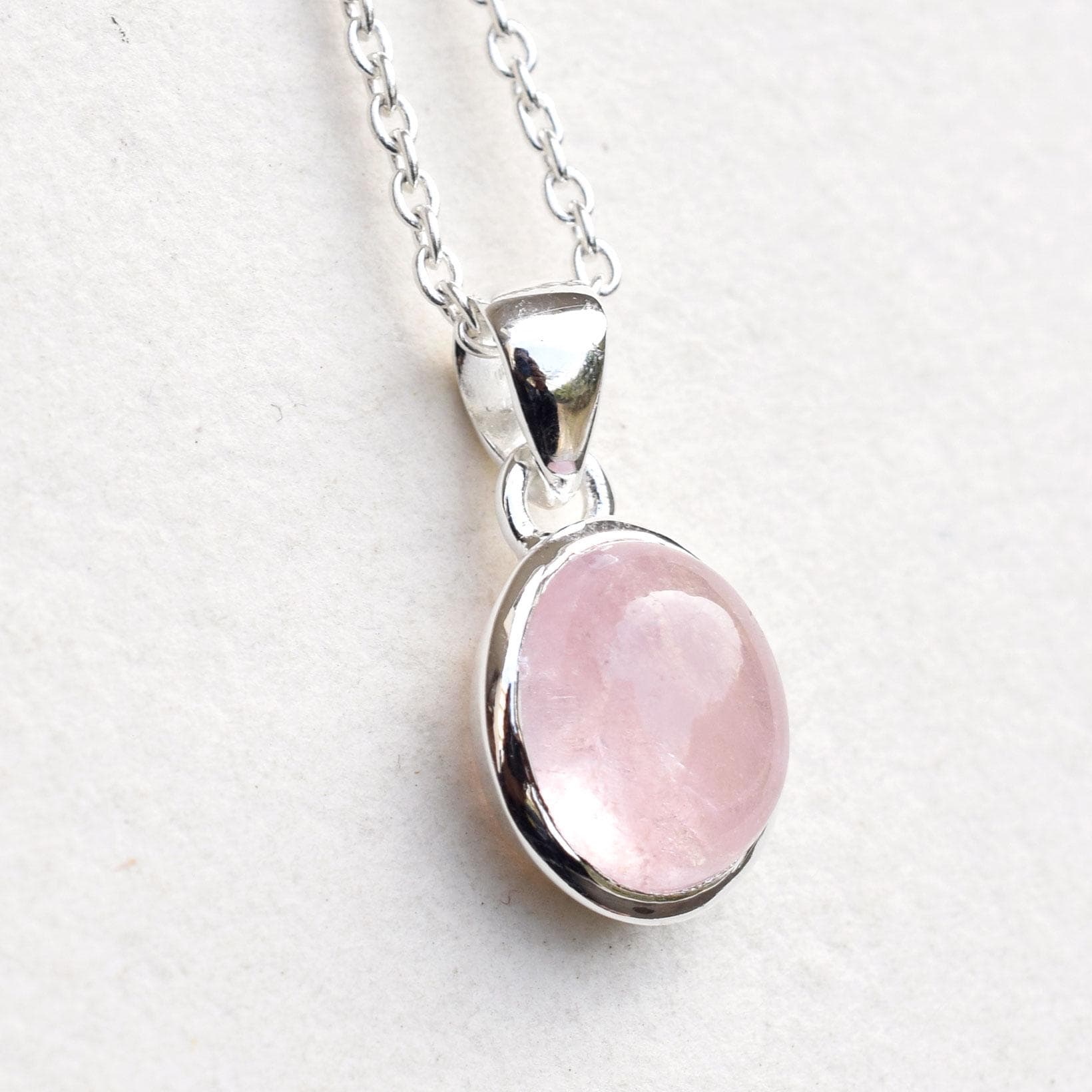 Natural Pink Morganite Oval Pendant Necklace, 10x14mm Sterling Silver Bezel Set