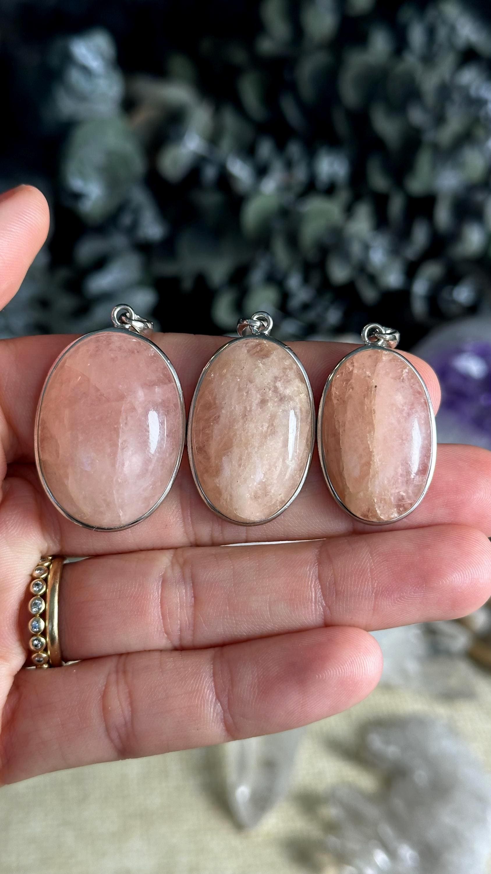 Morganite Pendant Necklace, .925 Sterling Silver, Faceted, Square, Triangle