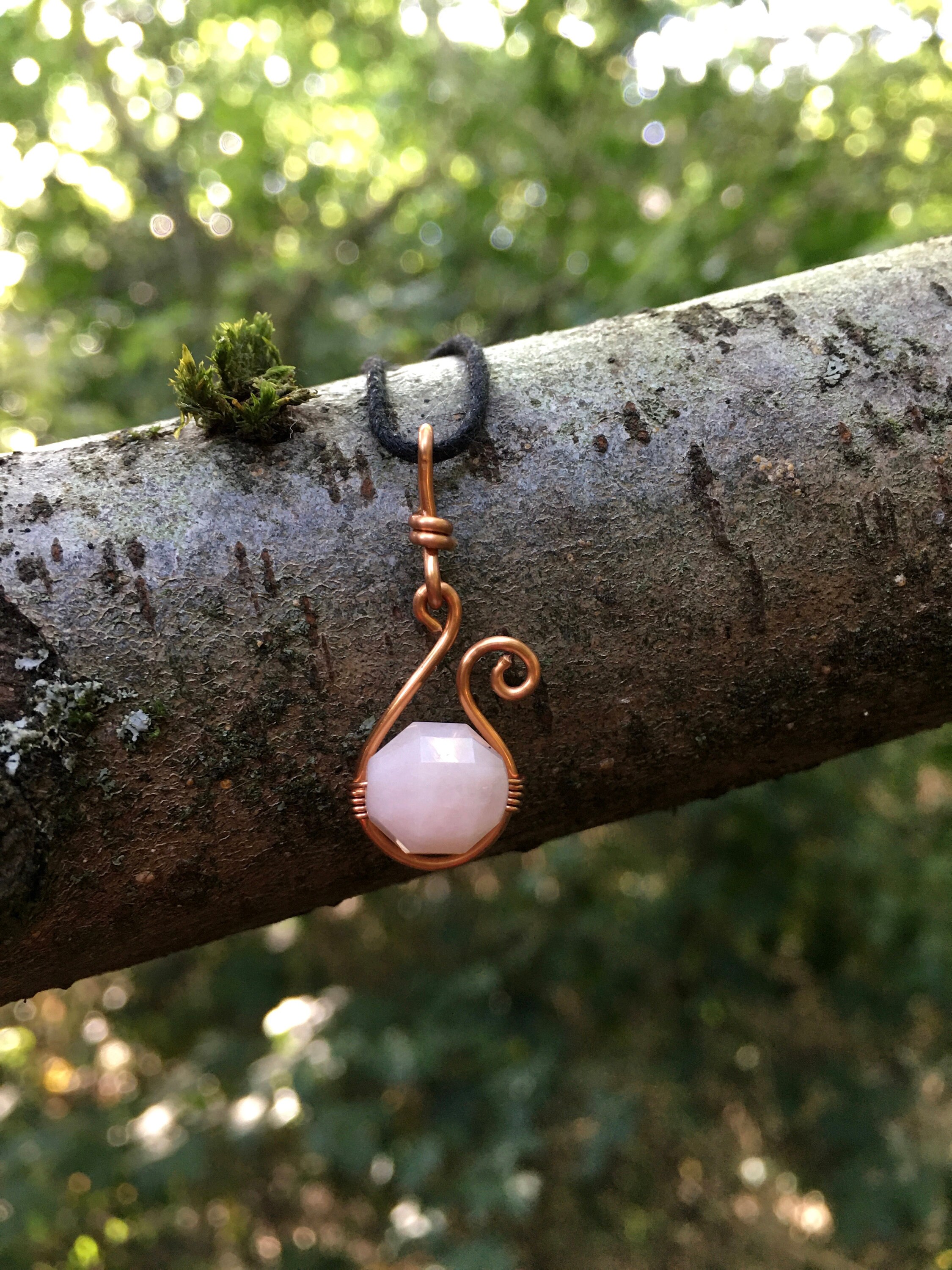Morganite Pendant Necklace: Handmade Copper Wire Wrapped Jewelry