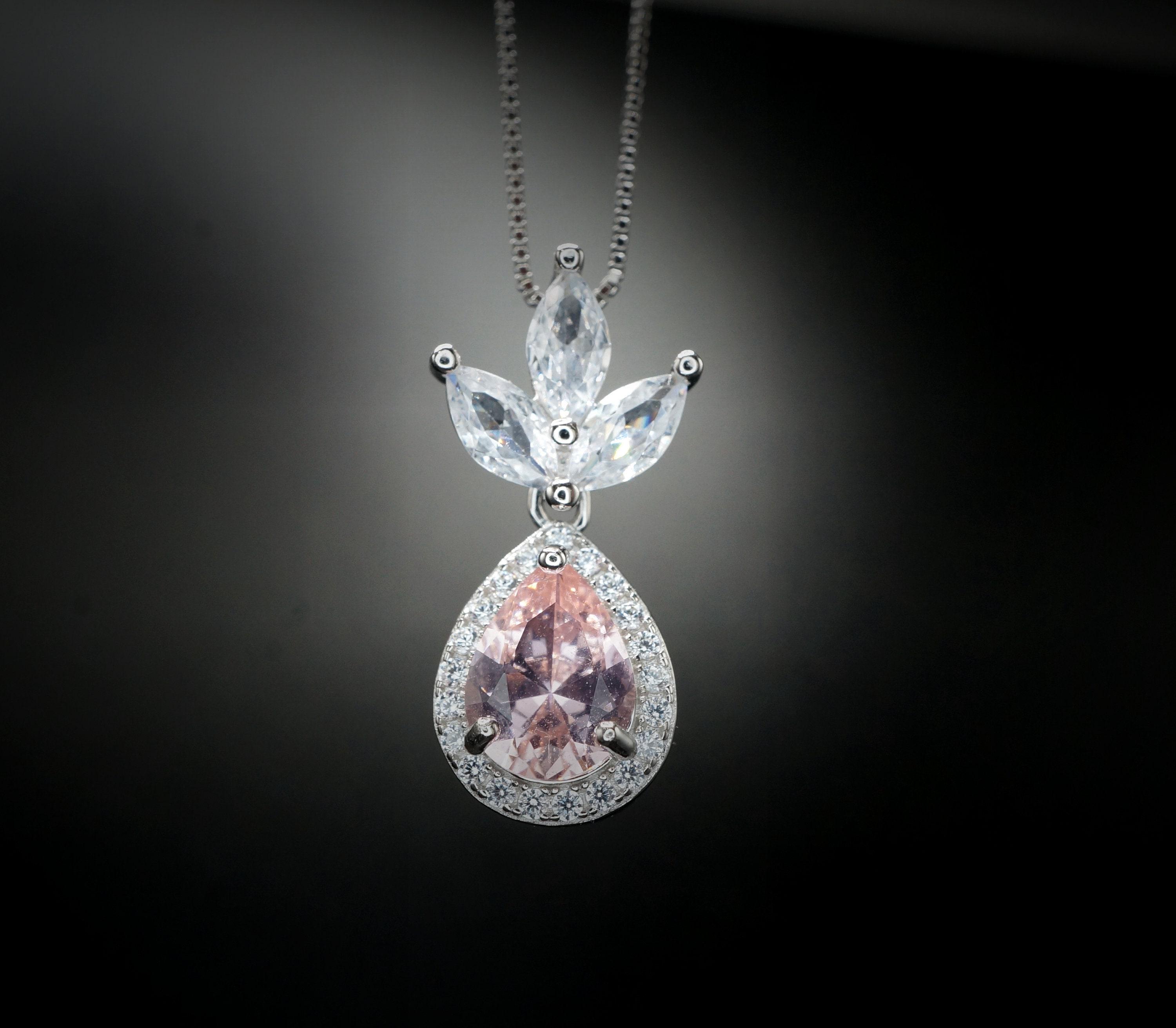 Morganite Necklace - Three Petal Style Morganite Pendant - 18kgp @ Sterling Silver #420 Morganite Necklace - Three Petal Style Morganite Pendant - 18kgp @ Sterling Silver #420