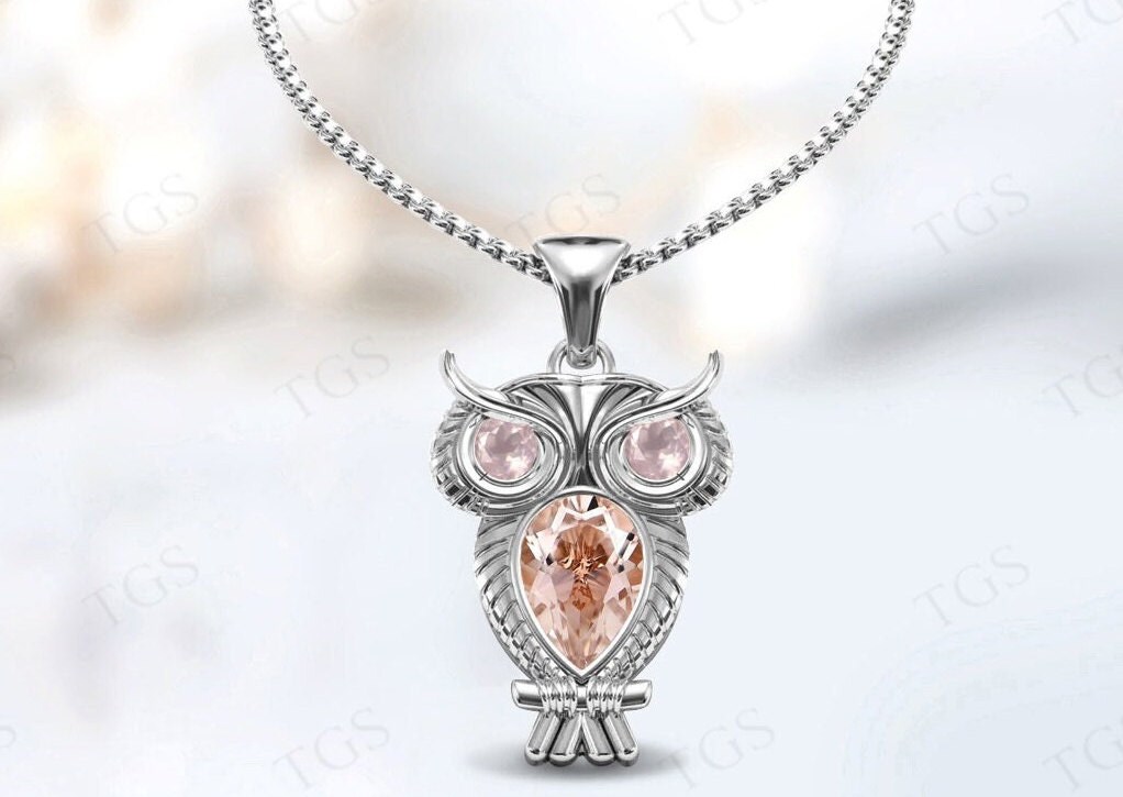 Peach Morganite Animal Pendant For Women Statement Necklace Pear Shaped Morganite Pendant Unique Moragnite Lucky Charm Pendant For Women