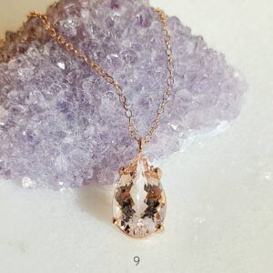 Morganite Pear Pendant: Peachy Pink Gemstone, Rose Gold Fill Chain Morganite Pear Pendant: Peachy Pink Gemstone, Rose Gold Fill Chain
