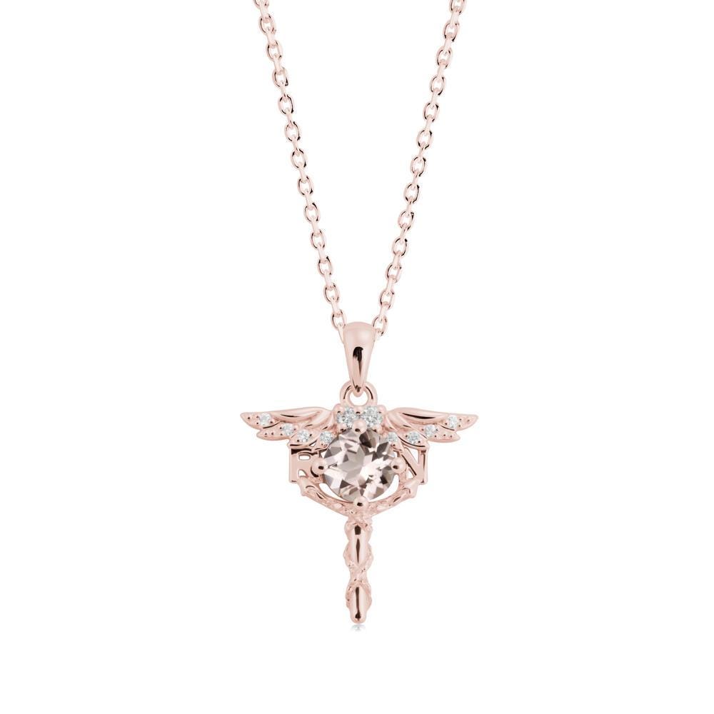 Round Morganite Caduceus Necklace, Pink Stone Rn Caduceus Pendant Graduation Gift