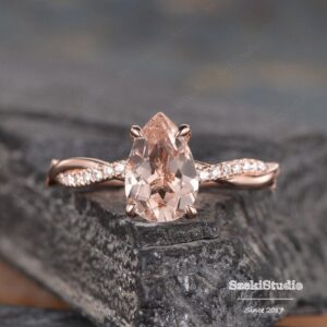 1.5ct Morganite Gold Ring Pear Morganite Engagement Ring Infinity Twist Solitaire Ring Diamond Bridal Ring Woman Promise Ring Anniversary 1.5ct Morganite Gold Ring Pear Morganite Engagement Ring Infinity Twist Solitaire Ring Diamond Bridal Ring Woman Promise Ring Anniversary