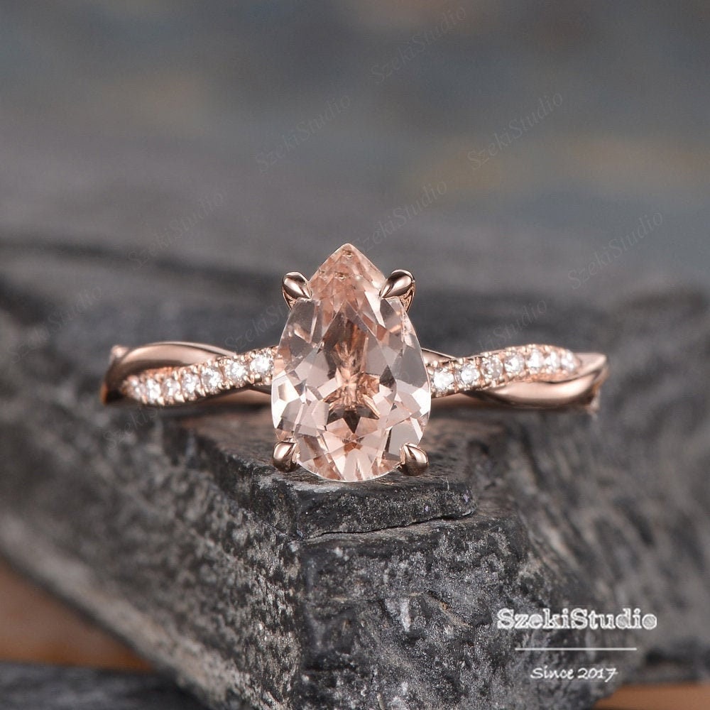 1.5ct Morganite Gold Ring Pear Morganite Engagement Ring Infinity Twist Solitaire Ring Diamond Bridal Ring Woman Promise Ring Anniversary 1.5ct Morganite Gold Ring Pear Morganite Engagement Ring Infinity Twist Solitaire Ring Diamond Bridal Ring Woman Promise Ring Anniversary