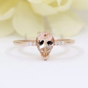 14K Pear Morganite Engagement Ring: Diamond Solitaire Promise Ring 14K Pear Morganite Engagement Ring: Diamond Solitaire Promise Ring