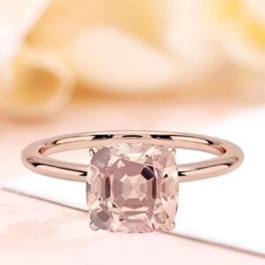 14k Rose Gold Morganite Ring, Cushion Cut Solitaire 14k Rose Gold Morganite Ring, Cushion Cut Solitaire