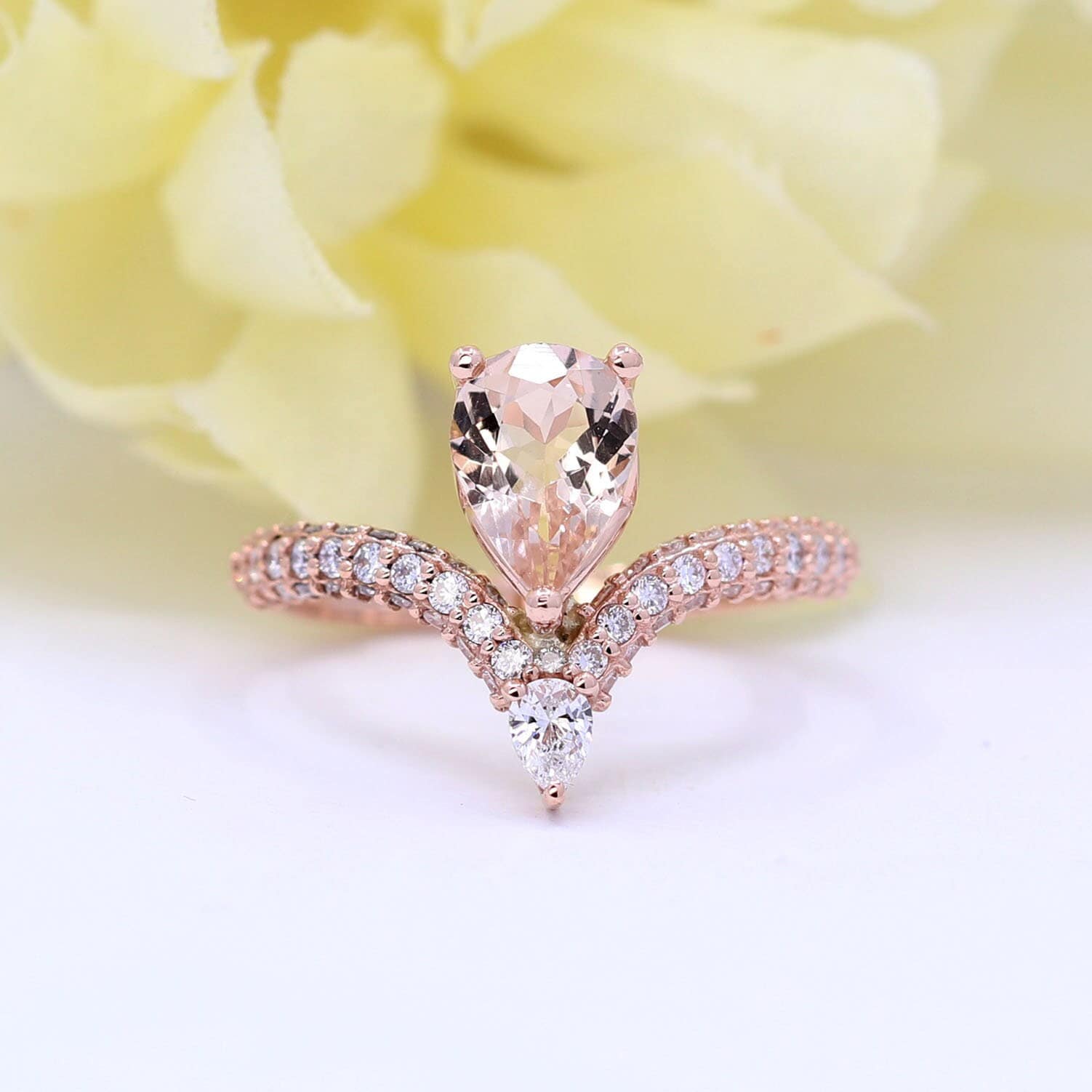 14k Rose Gold Pear Morganite Diamond Engagement Ring 14k Rose Gold Pear Morganite Diamond Engagement Ring