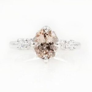 14K Rose Gold Morganite Engagement Ring: Oval Diamond Bridal Ring