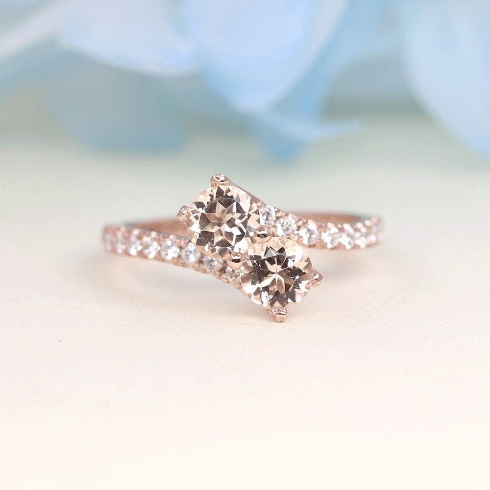 14k Rose Gold Morganite Diamond Wedding Band: Handmade Promise Ring