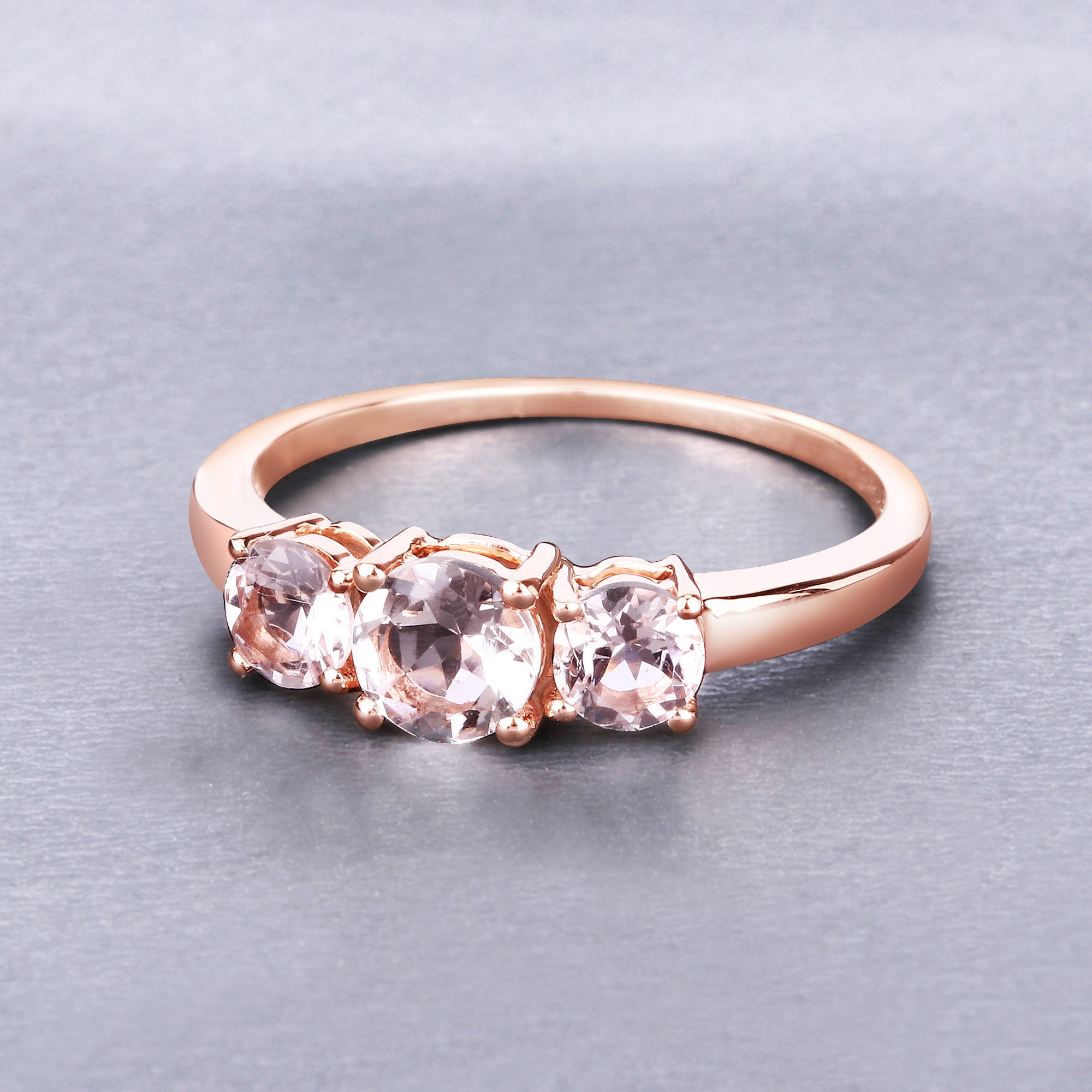Morganite, Morganite Ring, Morganite 3 Stone Ring, Pink Morganite Ring, Rose Gold Morganite Ring, Anniversary Present, Gift For Her
