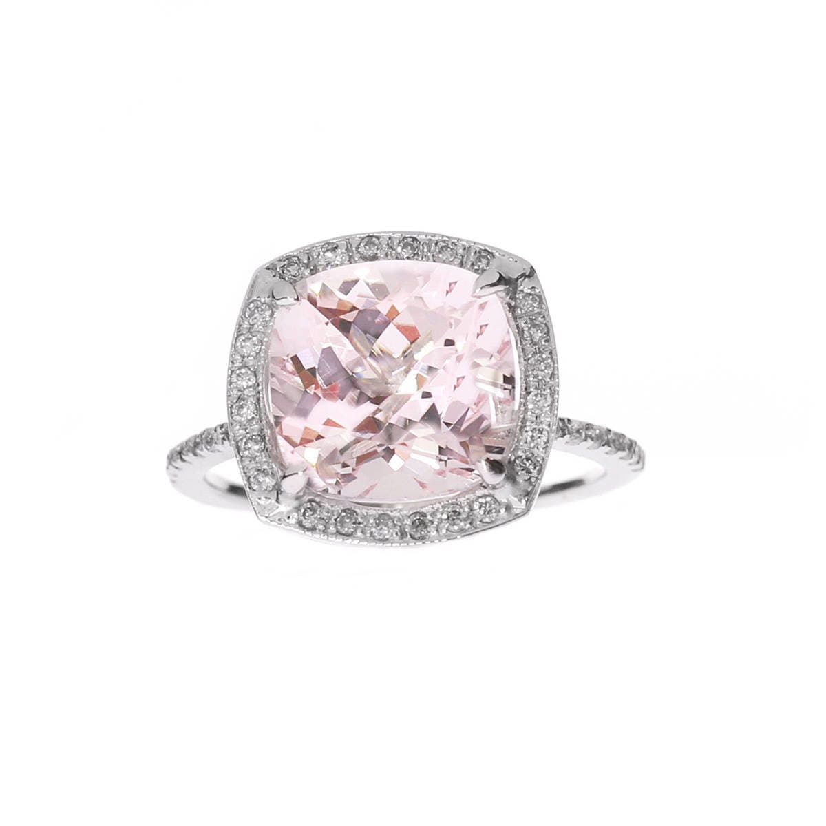 Cushion Cut Morganite Diamond Halo Ring