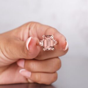 Emerald Cut Morganite Engagement Ring: Vintage 14k Gold Plated Ring
