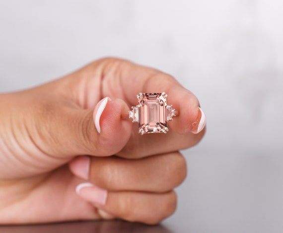Emerald Cut Morganite Engagement Ring: Vintage 14k Gold Plated Ring Emerald Cut Morganite Engagement Ring: Vintage 14k Gold Plated Ring