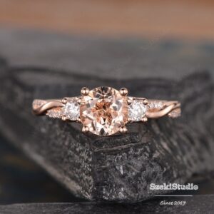 Morganite Engagement Ring Infinity Three Stone Moissanite Band Twist Diamond Half Eternity Ring Rose Gold Bridal Women Promise Ring