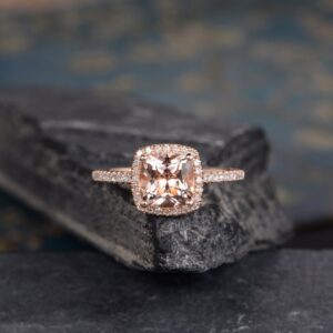 Morganite Engagement Ring Rose Gold Cushion Cut Ring Wedding  Bridal Diamond Half Eternity Anniversary Halo  Promise Ring Gift For Women