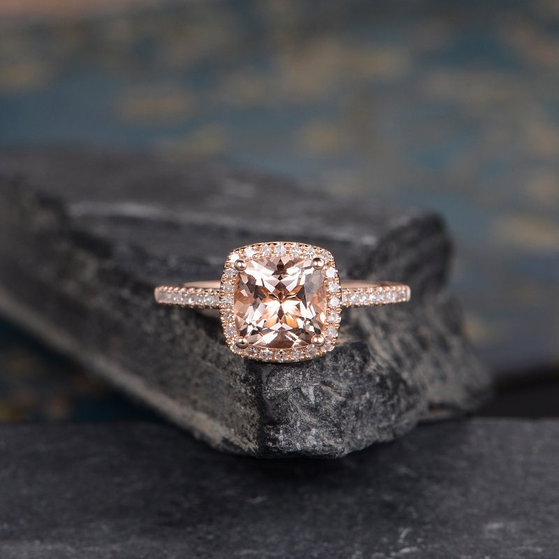 Morganite Engagement Ring Rose Gold Cushion Cut Ring Wedding Bridal Diamond Half Eternity Anniversary Halo Promise Ring Gift For Women Morganite Engagement Ring Rose Gold Cushion Cut Ring Wedding Bridal Diamond Half Eternity Anniversary Halo Promise Ring Gift For Women