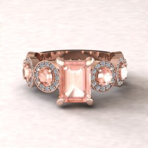 Morganite Halo Engagement Ring With Emerald Cut Morganite And Halo Shank, Lifetime Care Plan Included, Genuine Gems And Diamonds Ls6749