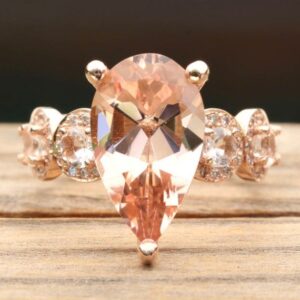 Morganite Halo Engagement Ring With Pear Morganite And Halo Shank, Lifetime Care Plan Included, Genuine Gems And Diamonds Ls6748 Morganite Halo Engagement Ring With Pear Morganite And Halo Shank, Lifetime Care Plan Included, Genuine Gems And Diamonds Ls6748