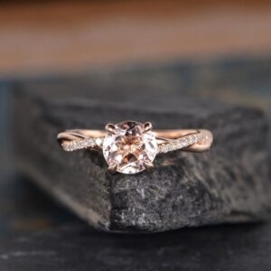 Infinity Morganite Engagement Ring Rose Gold Twist Solitaire Moissanite Ring Diamond Half Eternity Ring Bridal Woman Promise Ring 7mm Round
