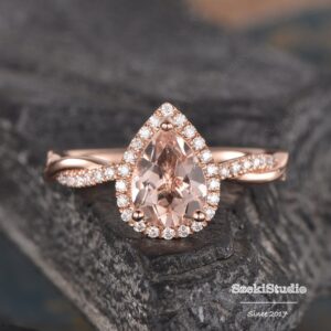 Infinity Morganite Engagement Ring Rose Gold Engagement Ring Wedding Halo Diamond Half Eternity Band Women Tear Drop Anniversary Gift Infinity Morganite Engagement Ring Rose Gold Engagement Ring Wedding Halo Diamond Half Eternity Band Women Tear Drop Anniversary Gift