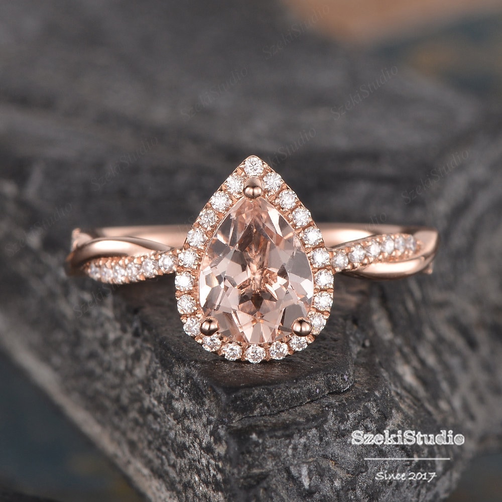Infinity Morganite Engagement Ring Rose Gold Engagement Ring Wedding Halo Diamond Half Eternity Band Women Tear Drop Anniversary Gift Infinity Morganite Engagement Ring Rose Gold Engagement Ring Wedding Halo Diamond Half Eternity Band Women Tear Drop Anniversary Gift