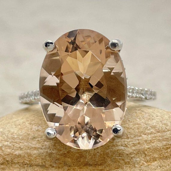 Large Oval Morganite Engagement Ring With Diamond Cathedral Shank, Lifetime Care Plan Included, Genuine Gems And Diamonds Ls6545 Large Oval Morganite Engagement Ring With Diamond Cathedral Shank, Lifetime Care Plan Included, Genuine Gems And Diamonds Ls6545