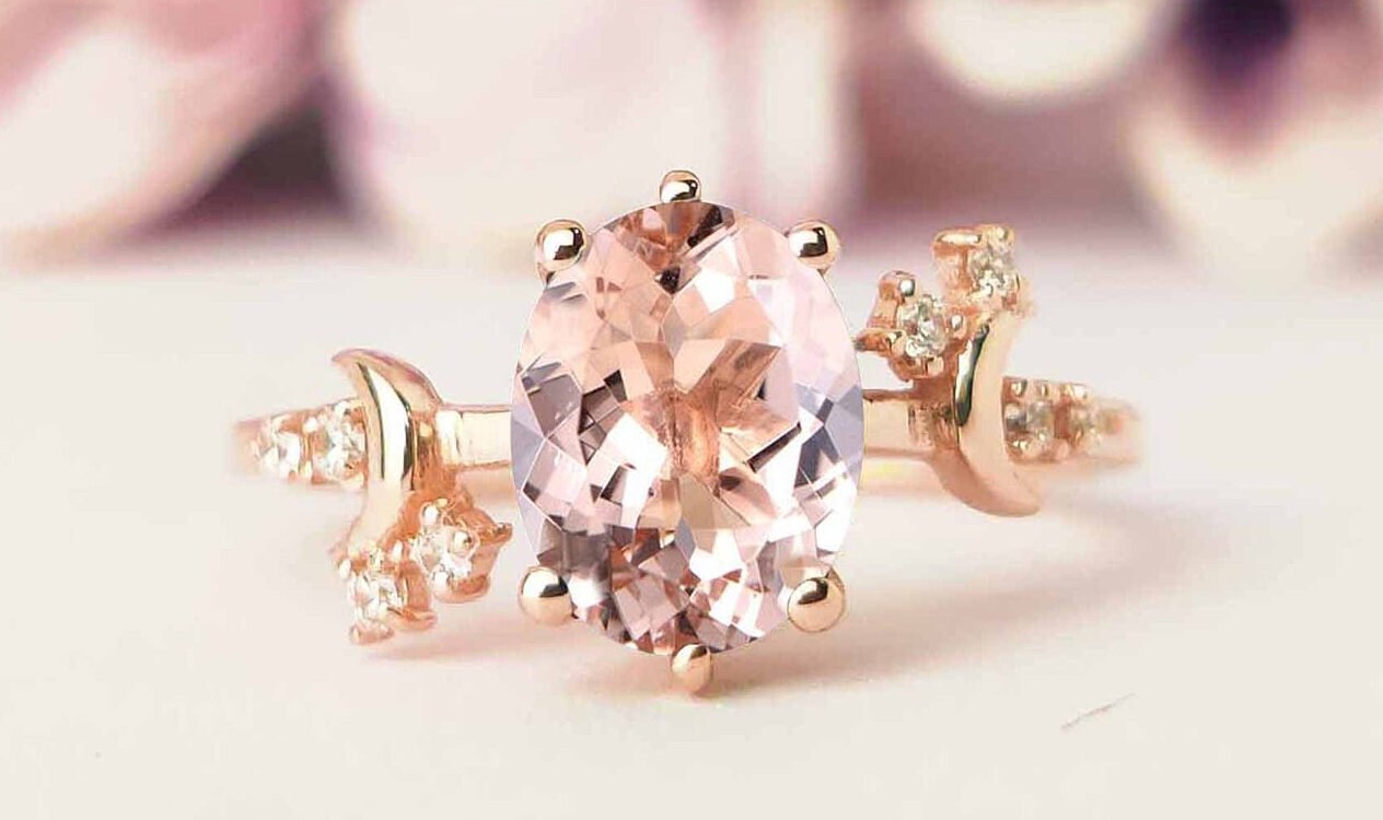 Moon Of My Life Peach Morganite Engagement Ring Oval Cut Antique Wedding Ring Vintage Morganite Bridal Anniversary Ring Unique Promise Ring