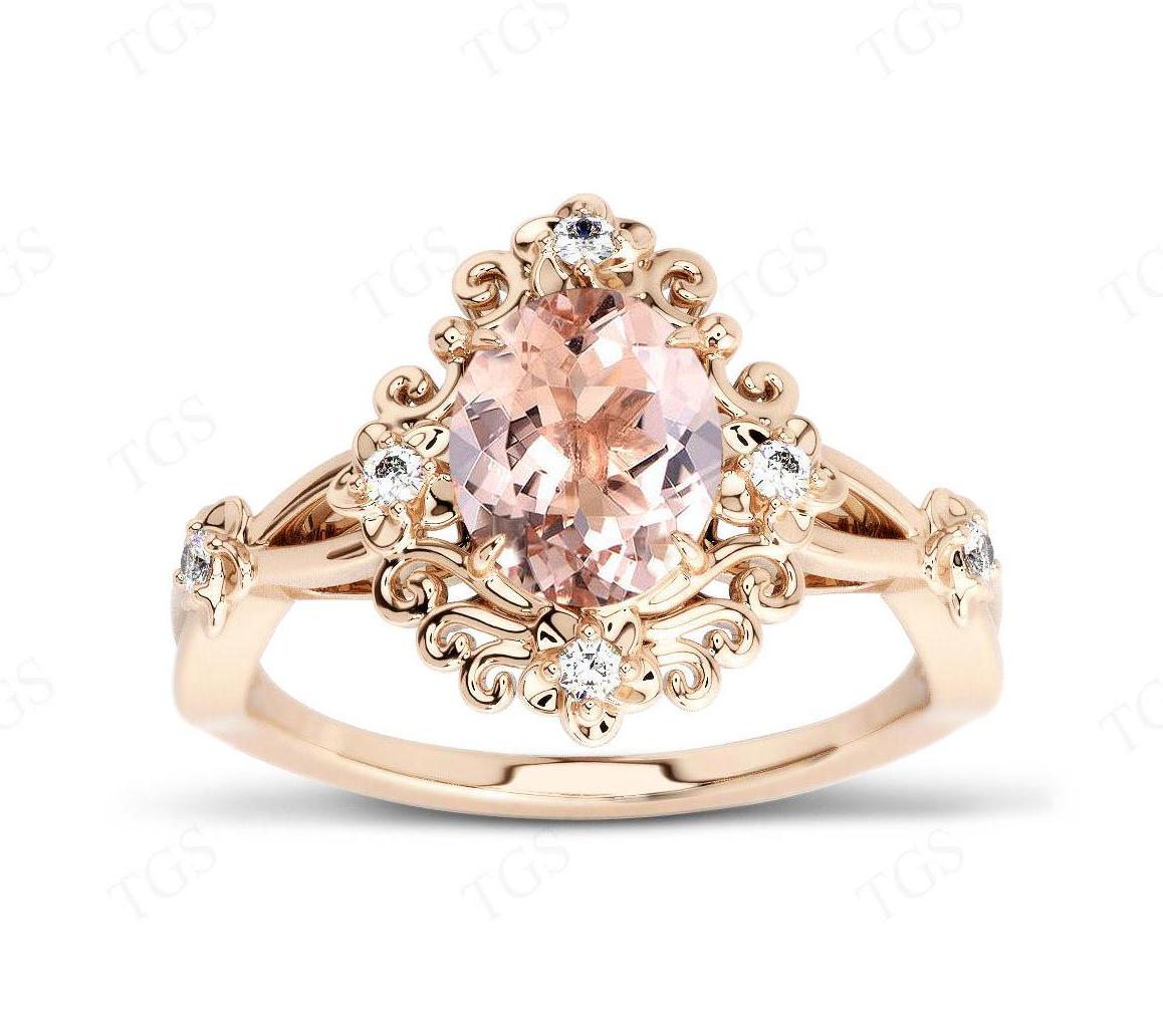 Natural Morganite Engagement Ring For Women Vintage Morganite Wedding Ring Antique Floral Style Bridal Ring Unique Anniversary Gift For Her Natural Morganite Engagement Ring For Women Vintage Morganite Wedding Ring Antique Floral Style Bridal Ring Unique Anniversary Gift For Her