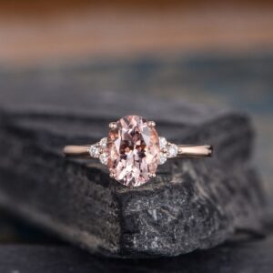 Oval Cut Morganite Engagement Ring Rose Gold Solitaire Cluster Diamond Women Bridal Anniversary Pave Handmade Ring Half Eternity