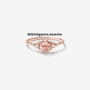 Oval Morganite Diamond Halo Ring: Rose Gold Sterling Silver Engagement