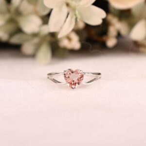 Peach Morganite Engagement Ring 925 Sterling Silver Heart Ring Bridal Jewelry