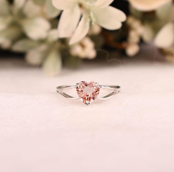 Peach Morganite Engagement Ring 925 Sterling Silver Heart Ring Bridal Jewelry Peach Morganite Engagement Ring 925 Sterling Silver Heart Ring Bridal Jewelry