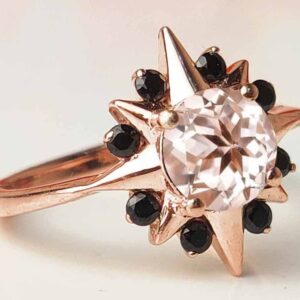 Peach Morganite Engagement Ring Art Deco Snowflake Wedding Ring 14k Rose Gold Vintage Bridal Promise Ring Antique Anniversary Ring For Women Peach Morganite Engagement Ring Art Deco Snowflake Wedding Ring 14k Rose Gold Vintage Bridal Promise Ring Antique Anniversary Ring For Women