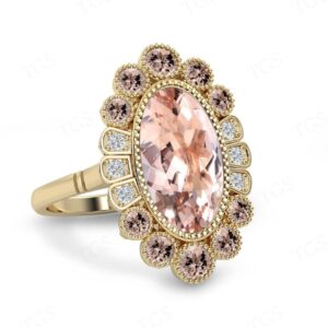Peach Morganite Engagement Ring For Women Cocktail Ring 925 Sterling Silver Statement Ring Art Deco Oval Cut Morganite Wedding Ring For Her Peach Morganite Engagement Ring For Women Cocktail Ring 925 Sterling Silver Statement Ring Art Deco Oval Cut Morganite Wedding Ring For Her