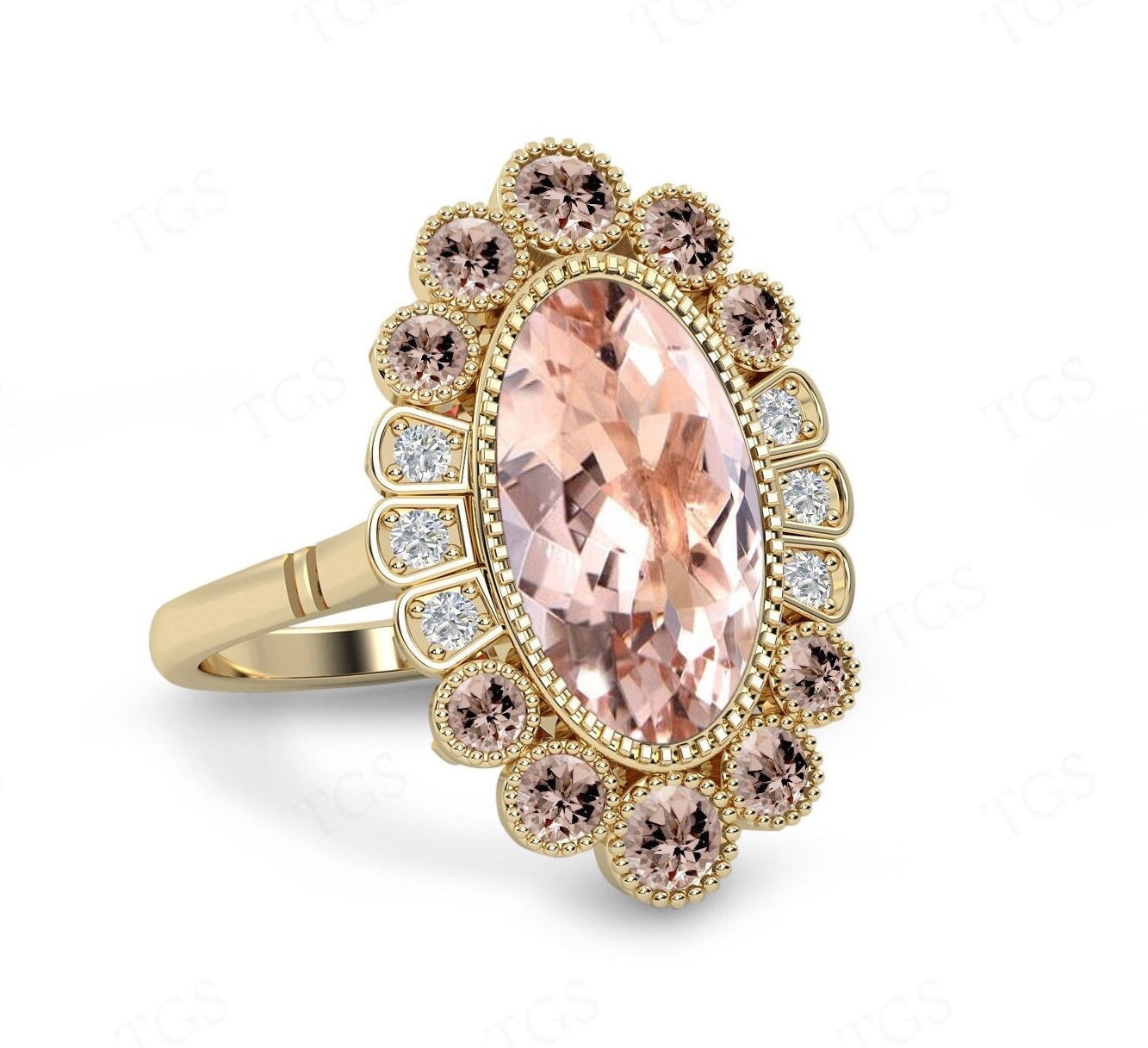 Peach Morganite Engagement Ring For Women Cocktail Ring 925 Sterling Silver Statement Ring Art Deco Oval Cut Morganite Wedding Ring For Her Peach Morganite Engagement Ring For Women Cocktail Ring 925 Sterling Silver Statement Ring Art Deco Oval Cut Morganite Wedding Ring For Her