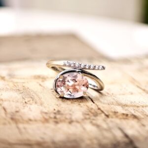 Peach Pink Morganite Engagement Ring For Her 14K Gold Morganite Wedding Ring Art Deco Pink Gemstone Ring Oval Cut Morganite Statement Ring