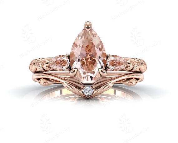 Pear Shaped Morganite Wedding Ring Set For Women Vintage Morganite Bridal Anniversary Ring Set 14k Gold Morganite 2 Pcs Engagement Ring Set Pear Shaped Morganite Wedding Ring Set For Women Vintage Morganite Bridal Anniversary Ring Set 14k Gold Morganite 2 Pcs Engagement Ring Set