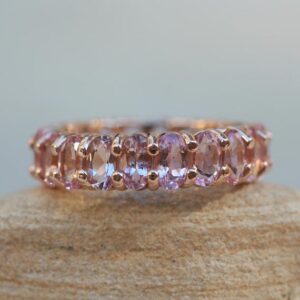 Pink Morganite Wedding Band Full Eternity, Oval Gems, Stacking Ring, Lifetime Care Plan Included, Genuine Gems Ls6363 Pink Morganite Wedding Band Full Eternity, Oval Gems, Stacking Ring, Lifetime Care Plan Included, Genuine Gems Ls6363