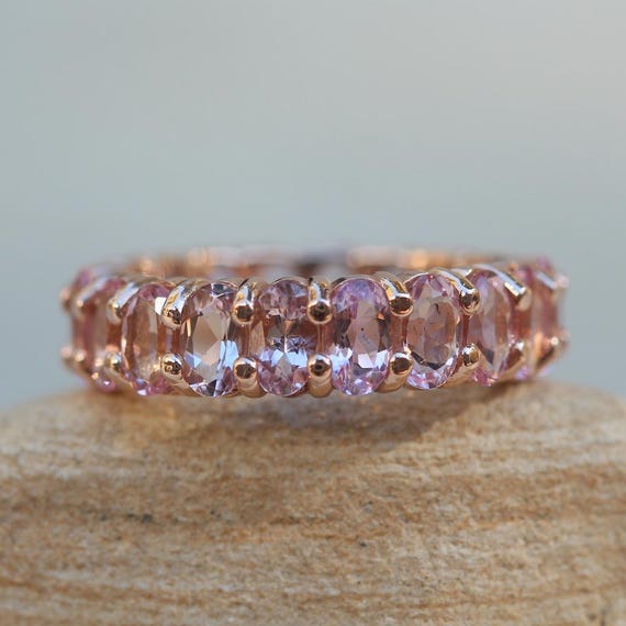 Pink Morganite Wedding Band Full Eternity, Oval Gems, Stacking Ring, Lifetime Care Plan Included, Genuine Gems Ls6363 Pink Morganite Wedding Band Full Eternity, Oval Gems, Stacking Ring, Lifetime Care Plan Included, Genuine Gems Ls6363